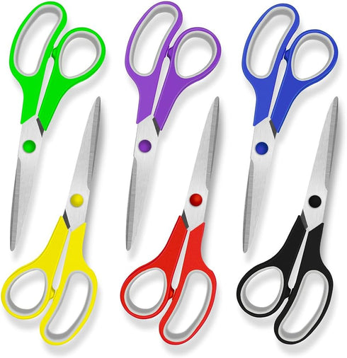 Scissors, 8.5" Scissors All Purpose Comfort Grip Stainless Steel Sharp Scissors for Office School Home Supplies, Right/Left Handed, 6 Piece Set...
