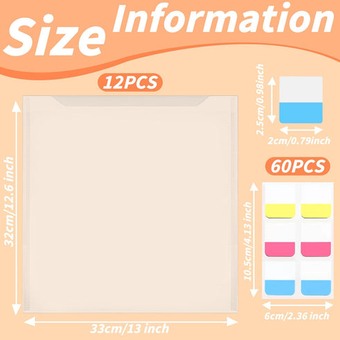 Anvin 12 Pcs Scrapbook Paper Storage Organizer for 12 x 12 Inch Paper with 60 Pcs Sticky Index Tabs Waterproof Individual Top Loading Files for Se...