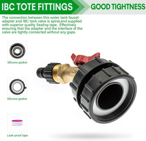 IBC Tote Fittings - 275-330 Gallon IBC Tote Adapter,IBC Tote Tank Adapter 2.44" Fine Thread IBC Tote Valve & Lead-Free Brass Hose Faucet Valve and...