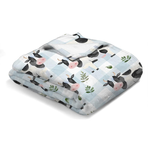 Cow Boho Leaves Baby Blanket for Boy Girl Spring Farm Animals Leaves Flannel Soft Swaddle Blanket Cow Plaids Lightweight Receiving Blankets Beddin...