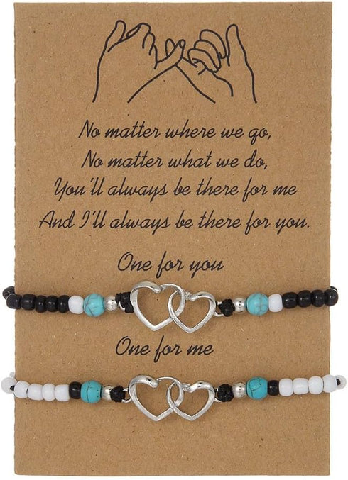 Love Card Couple Ankle Bracelets for Women Handmade Heart Shape Beach Bead Bracelets Anklets Fashion Woven Rice Bead Adjustable Rope Anklet Set fo...