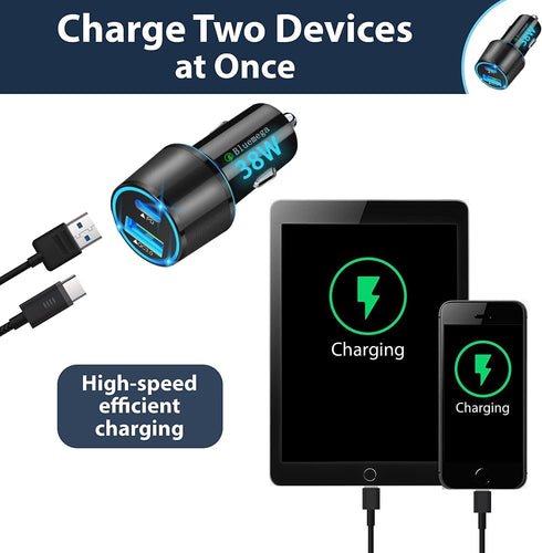 Fast Car Charger, USB C Car Charger 38W Car Charger Adapter PD3.0&QC3.0 with 2Pack Lightning Cable Quick Car Charging Compatible with iPhone 14 Pr...