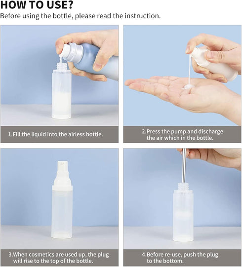 LONGWAY 1.7oz 50ml Airless Cosmetic Cream Pump Bottle Travel Size Dispenser Refillable Containers/Foundation Travel Pump Bottle for Shampoo?Pack o...