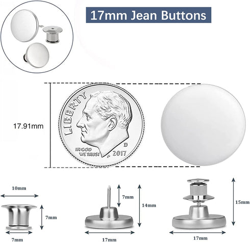 12 Sets Jean Buttons pins No Sew Instant 17mm Replacement Button Adjustable Pants Buttons Kit…...