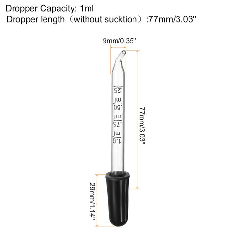 PATIKIL Eye Dropper, 2pcs 1ml Glass Bent Tip Graduated Ear Dropper with Rubber Bulbs for Transfer Liquids for Dose and Measurement, Clear...
