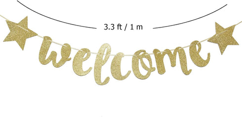 Welcome Little One Glitter Banner, Pre-strung Baby Shower Banner, Gender Reveal Party Decor (Gold)...