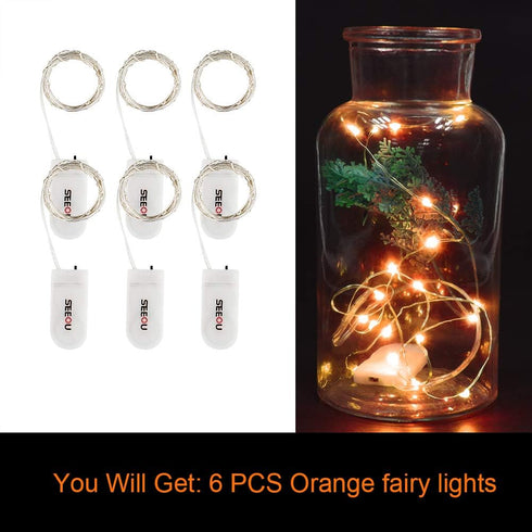 YKB 6 Pack Orange Fairy String Lights Battery Operated Fairy Lights Starry String Lights on 3.3ft/1m Silvery Copper Wire DIY Christmas Decoration ...