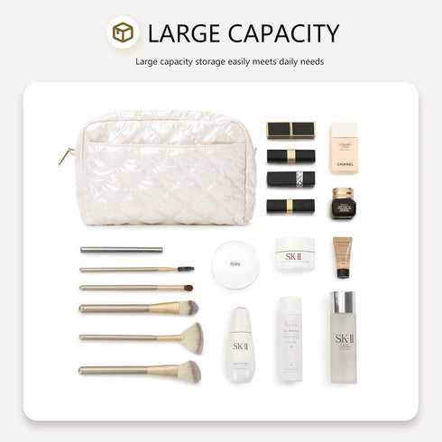 Travel Cosmetic Bag, Portable Waterproof Makeup Bag with Zipper Quilted Make Up Organizer Pouch Puffer Toiletry Bag Classy Gift for Women Daily Tr...