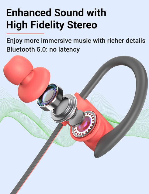 Stiive Bluetooth Headphones, Wireless Sports Earbuds IPX7 Waterproof with Mic, Stereo Sweatproof in-Ear Earphones, Noise Cancelling Headsets for G...