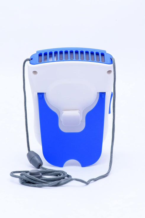 O2COOL Deluxe Necklace Fan | Battery Powered, Hands-Free Personal Cooling Fan w/Adjustable Lanyard, Table Top Stand + Wearable Clip - Dark Blue (2...
