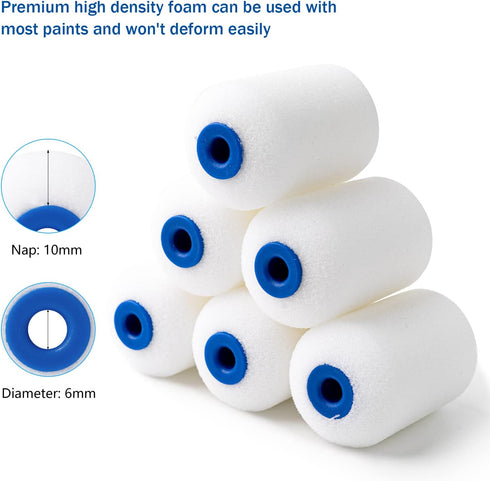 Mister Rui Foam Paint Roller, 2 Inch Mini Paint Roller Kit 10 Pack, Touch Up Small Paint Roller for Painting Wall, Door, Cabinet, High Density Foa...