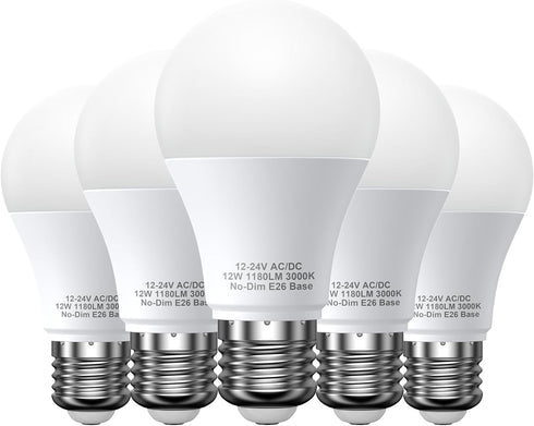 12V LED Light Bulbs, 12W 1050LM Warm White 3000K, 80W Equivalent 12-24Volt Low Voltage E26 Base AC/DC Light Bulbs for Off Grid Solar Lighting Mari...