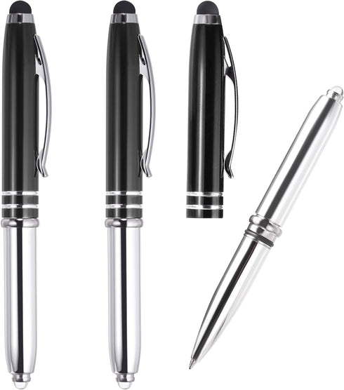 PATIKIL Ballpoint Pen with Stylus Tip and LED Flashlight, 3 Pack 3 in 1 Metal Pen Black Ink 1.0mm Medium Point Stylus Pen for Touch Screens, Black...