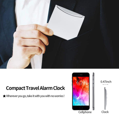 Digital Travel Alarm Clock Battery Operated, Portable Large Number Display Alarm Clock with Temperature,12/24 H Small Desk Clock -Silver (NO Light...