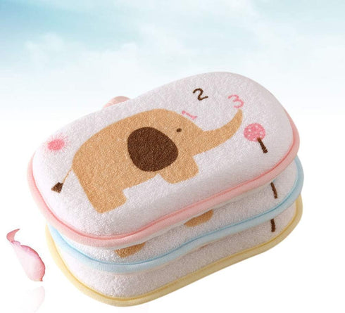 Lurrose 3PCS Baby Bath Sponge Cartoon Elephant Soft Cotton Scrubber Bath Brush Rubbing Towel for Toddler Infant (Mixed Color)...