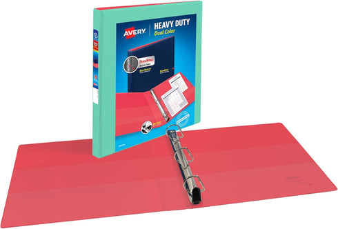 Avery Heavy-Duty Dual Color 3 Ring Binder, 1/2 Inch Slant Rings, Mint/Coral View Binder (17881)...