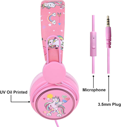 Kids Headphones for Girls, Cute Unicorn Headphones for Kids with Microphone, Adjustable Headband, 3.5mm Jack Wired Girls Headphones for School Tra...