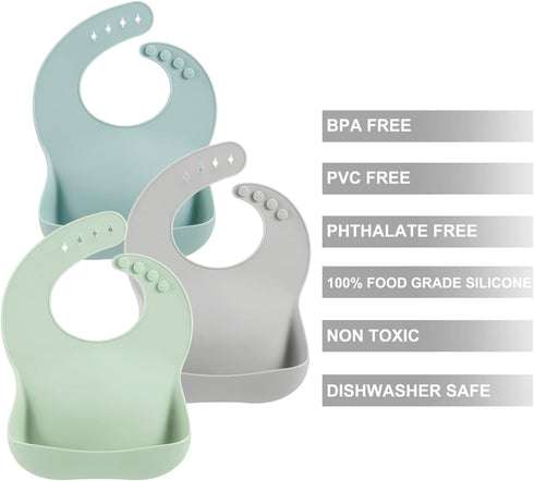 PandaEar 3 Pack Silicone Baby Bibs for Boys Girls| Waterproof Toddler Bibs| Adjustable Unisex Baby Bibs for Eating| BPA Free Soft Durable Silicone...