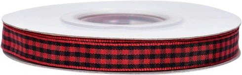 YAMA Gingham Ribbon 3/8" Wide by 25 Yard, Red and Black Plaid Ribbon for DIY Crafts, Gift Wrapping, and Fabric Sewing Accessories...