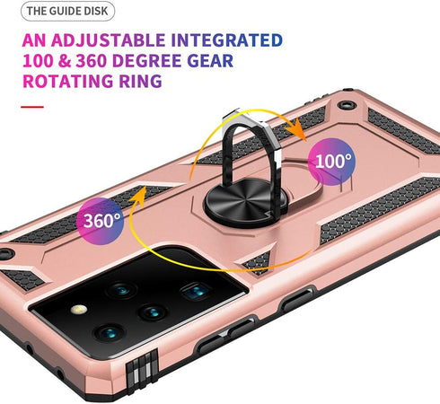 Military Grade Drop Impact for Samsung Galaxy S21 Ultra Case Galaxy S21 Ultra 5G Case Metal Rotating Ring Kickstand Holder Armor Heavy Duty Shockp...