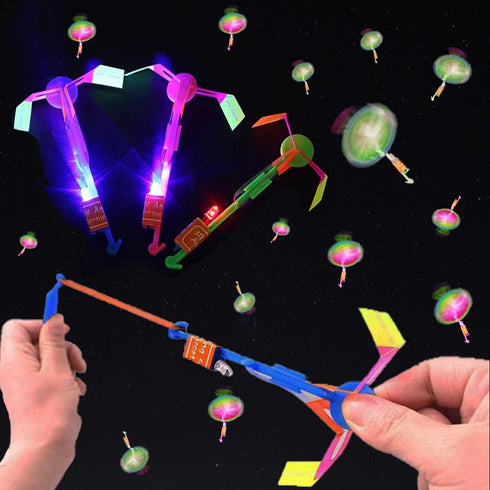 60 PCS Glow Flying Toys Sets(30 Slingshot+30 LED copters) Party Favors Glow in The Dark Party Supplies Summer Outdoor Game for Kids...