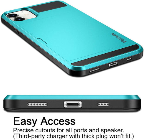 Vofolen Compatible with iPhone 12 Mini Case 5G Wallet Cover Credit Card Holder Slot Sliding Door Hidden Back Pocket Anti-Scratch Dual Layer Protec...