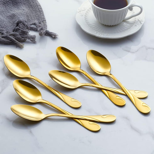 Gold Dinner Spoon Set, Seeshine 7.6-inch Stainless Steel Shiny Gold Table Spoon Silverware, Set of 6...