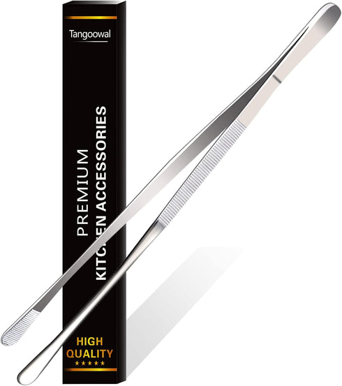 12-Inch Professional Kitchen & Cooking Tweezers Tongs - Stainless Steel Long Tweezer Tongs - BBQ,Plating,Multi-use...