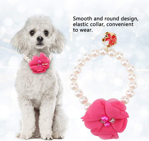 Pet Pearl Flower Collar, Elastic Cat Collar Choker Necklace Pet Dog Cat Jewelry Necklace for Puppy Collar Jewelry Accessory(Rose Red)...