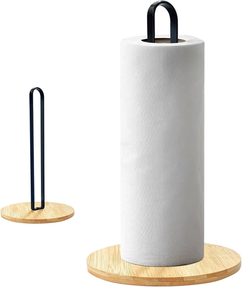 Wood Paper Towel Holder,Paper Towel Holder Countertop,Black Towel Holder Free-Standing with Non-Slip Wooden Base for Kitchen Countertop, Farmhouse...
