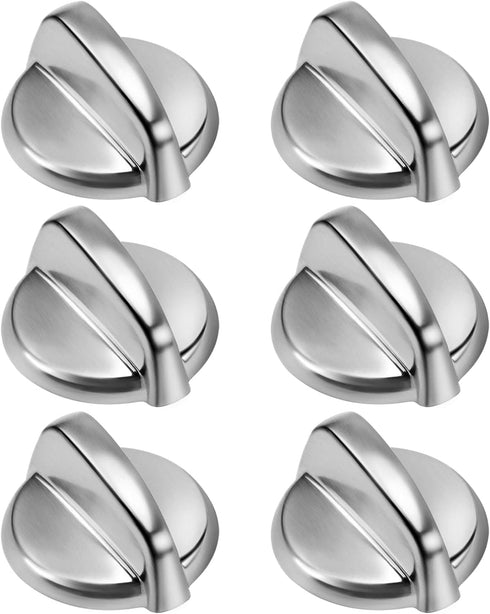 Upgraded WB03T10284 PS2321076 Burner Control Knobs 6 Pack Stainless Steel Finish - Fit for General Electric GE Range/Stove/Oven Knob - Replaces 1373043 AP4346312 AH2321076 EAP2321076