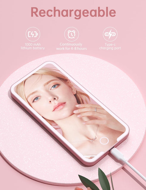 Spinosa Travel Lighted Makeup Mirror 1x 5X Magnification Double Sided, Make up Mirror with LED Lights, Light up Pocket Mirror Rechargeable, Bright...