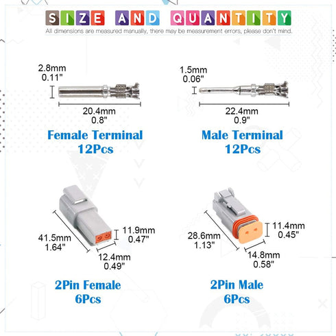 Glarks 30Pcs 2 Pin Way Sealed Gray Male and Female Auto Waterproof Electrical Wire Connector Plug 22-16AWG Connector for Motorcycle, Scooter, Car,...