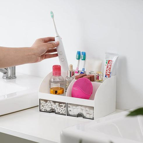 VITVITI Toothbrush Holders for Bathrooms Countertop, 8 Slots Toothpaste Bathroom Counter Sink Organizer with Drawers, Plastic Bathroom Organizer f...