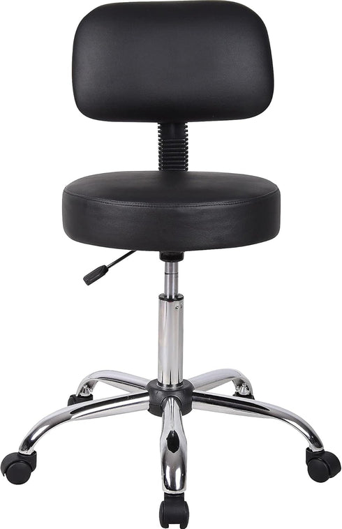 Boss Office Products Be Well Medical Spa Stool with Back in Vinyl, Black...