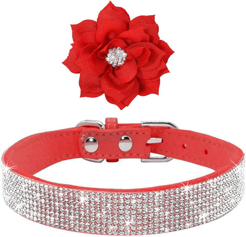 Cute Dog Collar with Bling Rhinestone, Fancy Crystal Diamond Glitter Pretty Jewel Soft Cat Collars for Small Medium Large Breed Dogs Girl Female P...