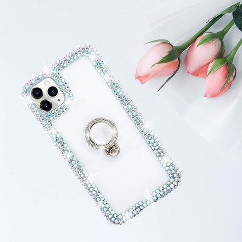 Bonitec Compatible with iPhone 12 Pro Max Case 3D Glitter Sparkle Bling Case Metal Finger Ring Bracket Stand Luxury Shiny Crystal Rhinestone Diamo...