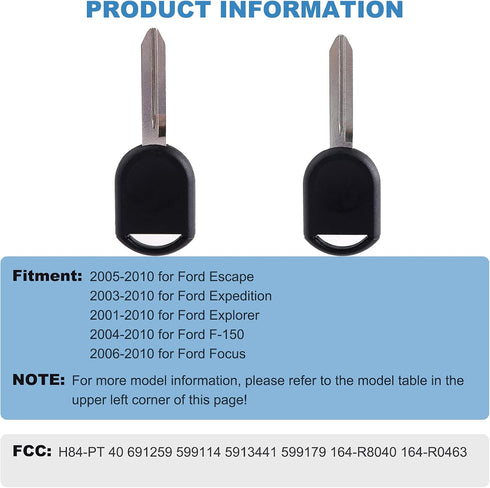 ECCPP fit for Ford Fusion F-150 Uncut Transponder Ignition Car Key (Pack of 2)...