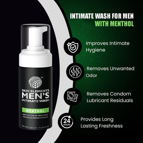 Skin Elements Intimate Wash for Men with Menthol (4.05 fl. oz.) | pH Balanced Foaming Private Part Cleaner | Prevents Itching, Irritation & Bad Od...
