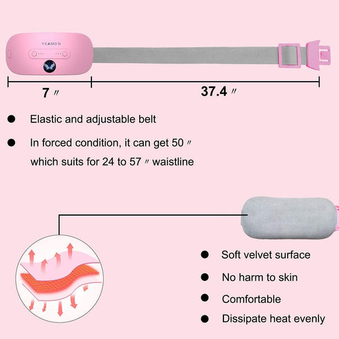 Portable Cordless Heating Pad, Electric Waist Belt Device, Fast Heating Pad with 3 Heat Levels and 3 Massage Modes, Back or Belly Heating Pad for ...