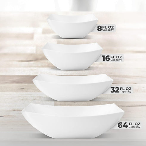 Posh Setting Square Plastic Serving Bowls, Small White Plastic Candy Bowls, 4 Pack Plastic Disposable Party Snack, Buffet, Chips, or Salad Bowl, H...