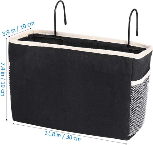 Canvas Bedside Storage Hanging Organizer for Dorm Bunk Bed Rails, Black Container for Tablet, Magazine, and Essentials, 11.81 X 7.48 X 5.11 Inches...