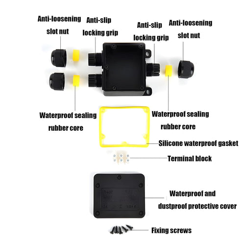 Waterproof Junction Box, 3 Way Outdoor Junction Box, IP68 Plastic Electrical Box with Terminal Block, Suitable for LED Landscape Lighting, Garden ...