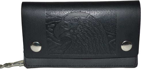 Leatherboss Genuine Leather Men Trifold Eagle Biker Chain Wallet Credit Card Holder for Motorcycle Bikers Truckers...