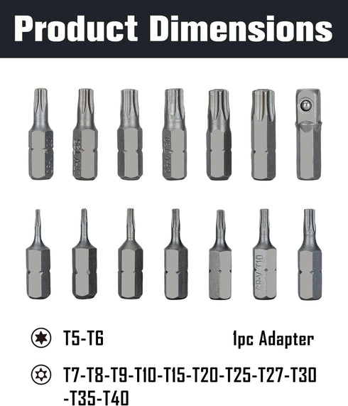 ROTATION 14-Piece Tamper Resistant Star Bits, Chrome Vanadium Steel, T5 - T40 Impact Grade Security Torx Bit Set, 1/4-inch Hex Shank...