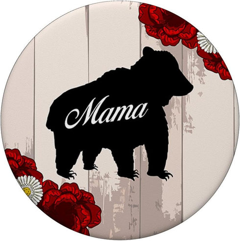 Mama Bear Silhouette Flower Vintage Animal Mom Women PopSockets Swappable PopGrip...
