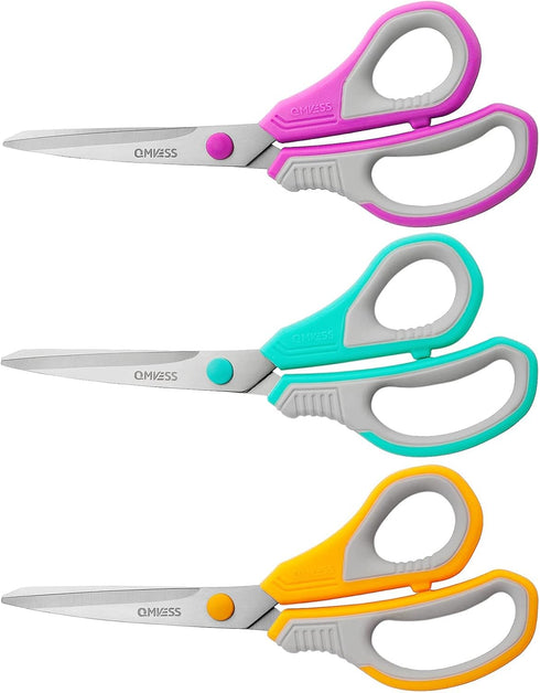 QMVESS 8.5" Scissors All Purpose 3 Pack, Ultra Sharp Multipurpose Blade Shears, Professional Ergonomic Comfort Grip Scissors for Office School Hom...