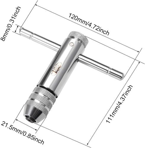 uxcell Adjustable Ratchet Tap Wrench T-Handle, for Metric M5-M12 Thread Taps, Ratcheting T Handle Holder Reamer Hand Tapping Tool for Machinist Re...