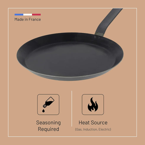 De Buyer Blue Carbon Steel Crepe & Tortilla Pan - 7” Diameter, 5.5” Cooking Surface - Ideal for Making & Reheating Crepes, Tortillas & Pancakes - ...