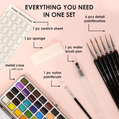 Watercolor Paint Set, Great for Painting, 50 Colors, Detail Paint Brush Included, Art Supplies, for Artists, Amateur Hobbyists and Painting Lovers...